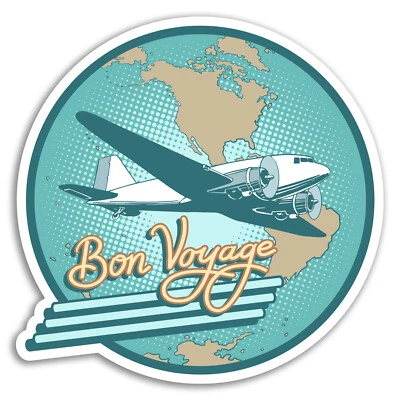 DESTINATION VINYL LTD 2 x 10cm Bon Voyage Vinyl Stickers - Retro Plane Travel Sticker Luggage #17725