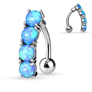 Vertical Drop Top Down Opal Set Surgical Steel Navel Belly Button Ring 14G 3/8" - Picture 1 of 7