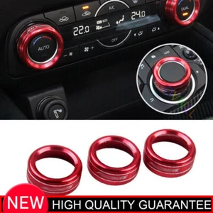 For Mazda CX-5 2017-2024 Red Aluminum Middle Console Ac Knob Ring Cover Trim 3X - Imagen 1 de 8