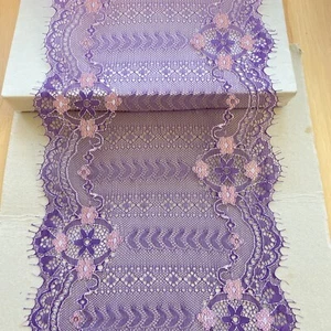 2 Yards Purple Floral Eyelash Mesh Lace Trim for Sewing/Scarf/Crafts/7" Wide - Picture 1 of 17