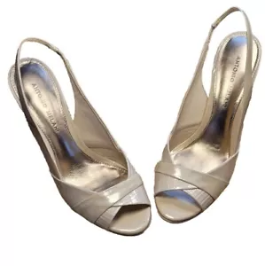 Scarpe con tacco alto Antonio Melani 8 M retrò argento metallizzato décolleté belle - Foto 1 di 11