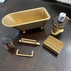 lot+dollhouse+miniatures+Bathroom+Furniture+Gold+Bathtub+Toilet+Paper+Fixtures