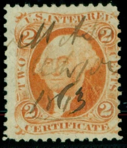US #R8, 2¢ Certificate, orange, used, F/VF, Scott $45.00 - Picture 1 of 1