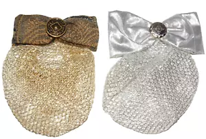 VTG Handmade Hair Accessory Bun Net Bow Barrette Lot of 2 Gold & Silver NOS - Picture 1 of 6