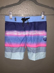 HURLEY Boys Blue/Pink Striped Board Shorts Size 5 NWT - Picture 1 of 3