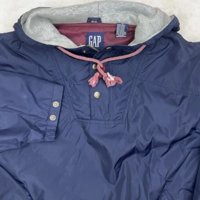GAP 1/4 Snap Button Pullover Windbreaker Men’s Small Navy Lined Jacket Zip Hood - Image 1 of 4