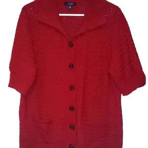 Vintage Chaps Red Basket Weave Knit Cardigan 2X | Cotton Collared Sweater - Picture 1 of 9