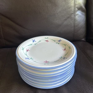 Savoir Vivre Portofino Blue (8) Salad/lunch Plates 8" Blue Trim Floral Design - Picture 1 of 8