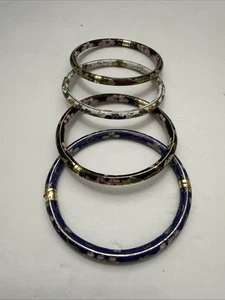 Lotto di 4 bracciali vintage Cloisonné nero bianco blu - Foto 1 di 15