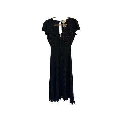 Vestido Cleobella XS Negro Midi Adornado Manga Corta Bohemio Festival Foto 1 de 4