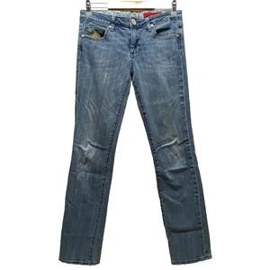 Vintage Vigoss Jeans Women’s 7/8 Skinny Blue Distressed Straight Low Y2K Denim - Picture 1 of 20