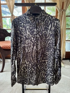 Open Edit Nordstrom Animal Print Brown & Black Long Sleeve Collar Button Shirt L - Picture 1 of 7