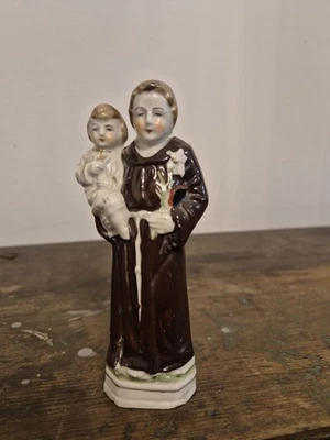 Hl. Antonius von Padua Keramikfigur, Czechoslovakia, frühes 20. Jh., 15 cm - Bild 1 von 2