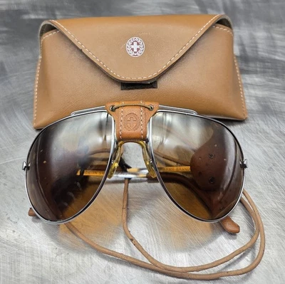 VGC!! Vintage 80's "Swiss Army 4000" Silver Aviator Ski Glacier Sunglasses  - Image 1 of 4