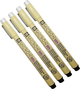 Pigma Micron 005 Black Pen 0.2mm Line Width Pack of 4 (005) - Picture 1 of 2