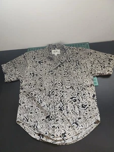 Vintage Java Lava Hawaiian Shirt Men's XL Black & White Psychedelic Abstract Fun - Picture 1 of 6