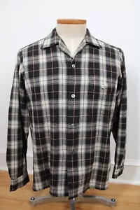 Vtg Pilgrim Sears Roebuck M 15 15.5 Plaid Wool Orlon Loop Collar Flannel Shirt - Picture 1 of 8