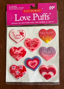 Vintage Fun World Love Puffs Valentine Puffy Hearts Stickers Kiss Lips NIP - Picture 1 of 5
