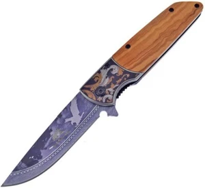 Frost Cutlery Eagle Stainless Blade Olivewood Handle A/O Folding Knife BKH-019E - Picture 1 of 1