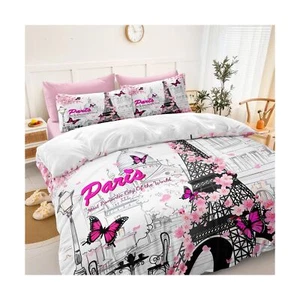 Paris Bedroom Comforter Set Pink Paris Bedding Set 8 Piece Eiffle Tower Paris... - Picture 1 of 8