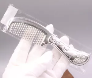 Peine de pelo de plata pura de plata fina 999 grabado peces mango largo cuidado del cabello regalo - Imagen 1 de 5