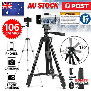 Professional Camera Tripod Stand Mount Remote + Phone Holder for iPhone Samsung - Picture 1 of 11
