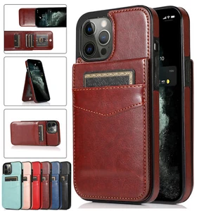 For iPhone 16e 15 14 13 16 Pro Max Leather Card Holder Wallet Case Phone Cover - Picture 1 of 42