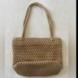 LINA Tan Crotchet Double Handle Tote Shoulder Bag - Picture 1 of 7