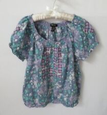 Style & Co purple floral embroidered short sleeve pullover peasant top *Sz M*