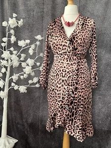LIPSY LONDON New With Tags Pink And Black Animal Print Wrap Dress Size 10. - Picture 1 of 17
