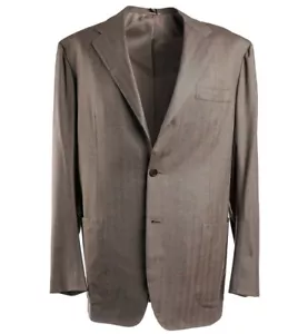 NWT $8995 KITON Slim-Fit Light Brown Herringbone Soft Super 180s Wool Suit 46L - Picture 1 of 12