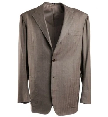 NWT $8995 KITON Slim-Fit Light Brown Herringbone Soft Super 180s Wool Suit 46L - Image 1 of 4