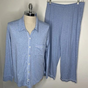 Set Pigiama Pelle Cotone Cayla Biologico Blu Taglia 4 XL Pantaloni Camicia Bianco Piping - Foto 1 di 9