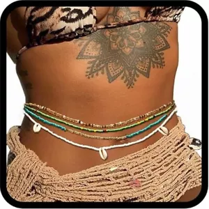 African Shell Elastic Waist Beads Chain Colorful African Stretchy Belly Bead Lay - Picture 1 of 6