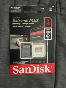 SanDisk Extreme PLUS 1TB Class 10 microSDXC UHS-I Memory Card Sealed 200 / 140MB - Picture 1 of 2