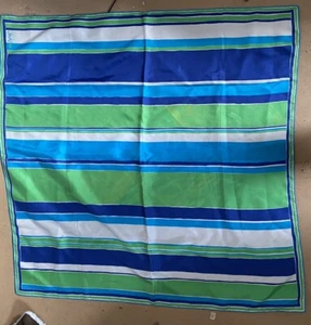 Vintage Vera Neumann Blue Green Ivory Stripes Silk Square Scarf - Picture 1 of 5