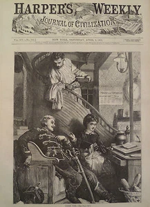 HOTEL OWNERS WIFE UNDER FIRE PRUSSIAN OFFICER FRANCE HARPER'S WEEKLY 1871 - Picture 1 of 2