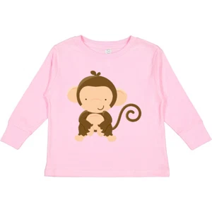 Inktastic Happy Monkey Toddler Long Sleeve T-Shirt Zoo Wild Animal Jungle Light - Picture 1 of 11