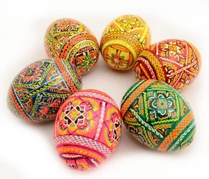 6 Wooden Ukrainian Pysanky Pysanka Easter Painted Eggs. Highest quality! - Picture 1 of 6