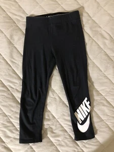 Nike Girls Black Leggings White Nike Swoosh Size 4T - Picture 1 of 5