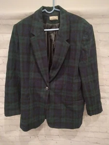 VTG White Stag Blazer Green/Black/Blue 60% Wool Blend Plaid Jacket Size M or L - Picture 1 of 3