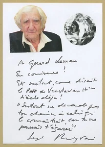 Serge Rezvani - Auteur - Tourbillon de la vie - Rare citation autographe signée - Foto 1 di 1