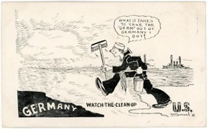 WK I antideutsche Postkarte mit US Navy Matrose Reinigung der "Keime" aus "Deutschland" - Bild 1 von 2