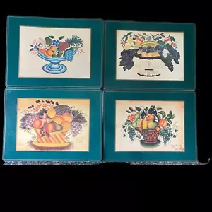 VTG Set of 4 Pimpernel Cork Backed Placemats England Mary Bradley Fruit Baskets - Picture 1 of 8