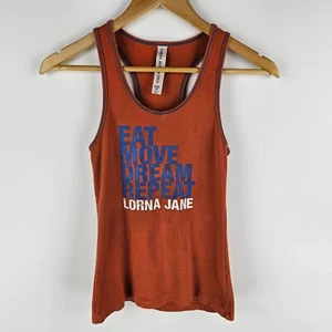 Lorna Jane Top Womens Size M Orange Front Print Racerback Ribbed Tank Activewear - Picture 1 of 7