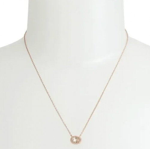 COLLANA 16” NUOVA CON ETICHETTE COACH SIGNATURE TONO ORO CON CIONDOLO CRISTALLO ROSA $85 JL95