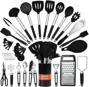 40PCS Black Silicone Kitchen Cooking Utensils Set BPA Free for Nonstick Cookware - Picture 1 of 5