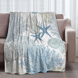 Nautical Coastal Blanket Starfish Seashell Coral Beach Themed Throw Blankets ... - Picture 1 of 5