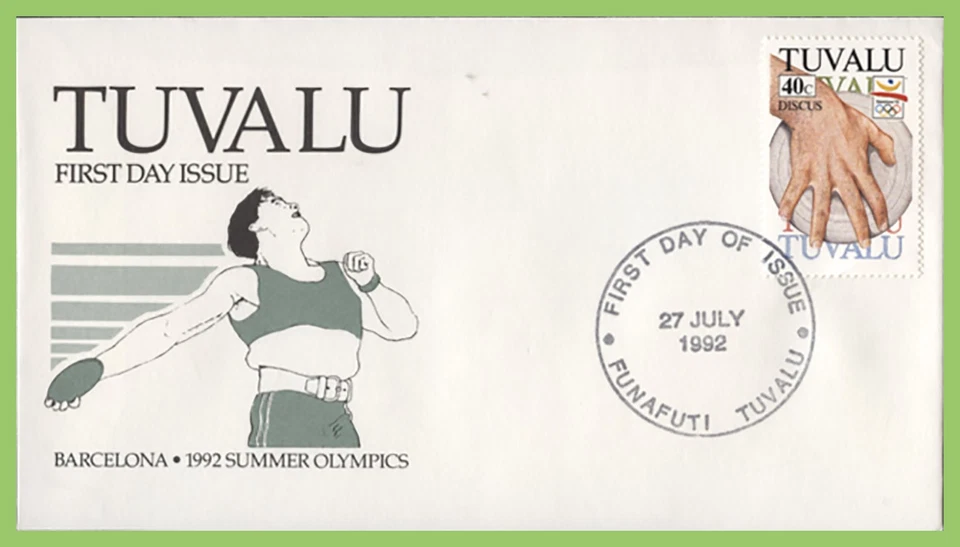 Tuvalu 1992 Barcelona Olympics 40c Discuss on First Day Cover - Image 1 of 1
