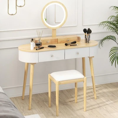 化妆梳妆台带灯,47 英寸化妆台带 4 个大抽屉,3 个... — 第 1/4 张图片